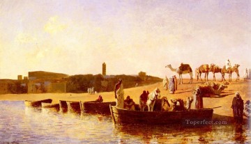 エドウィン・ロード・ウィークス Painting - 川渡りにて ペルシャ人 エジプト人 インド人 エドウィン・ロード・ウィーク